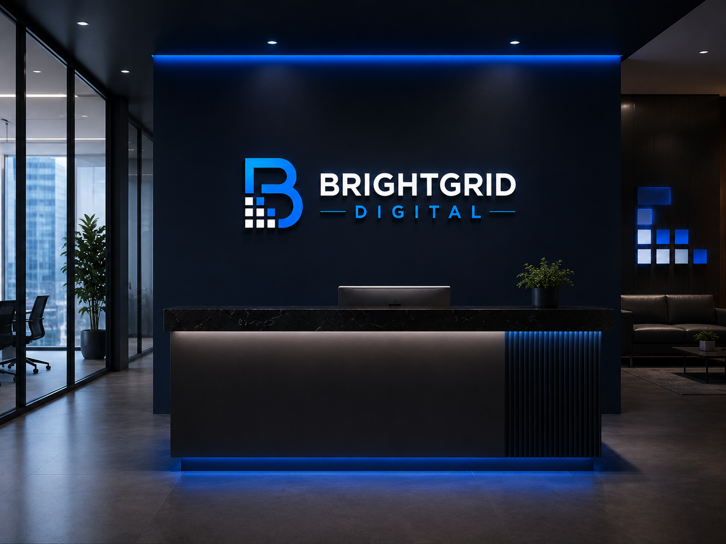 Brightgrid Digital signage in a polished office setting